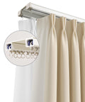 Dual Track Ceiling And Wall Curtain System, Heavy Duty Double Rails With Silent Slides For Room Dividers, 8ft To 10ft Length, Includes Hooks Clips Brackets, White mounted with sheer and blackout curtains