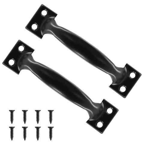Set Of 2 Black Gate Handle Pulls 4.8 Inch Outdoor Garage Door Pull Handles With Screws Included, Retro Style Black Coated Pulls