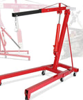 Folding Hydraulic Engine Hoist 2 Ton 4000 Lbs Heavy Duty red crane with wide base legs for safe auto engine lifts.