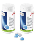 Two Phase Cleaning Tablets For Fully Automatic Coffee Machines 50 Count Phase One Eats Oil Build Up Phase Two Seals To Keep Future Build Up In Check Daily, showing two containers with tablets outside