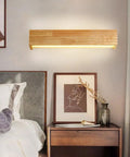 Hardwired Wood Led Wall Sconce,Modern Minimalist Rectangle Vanity Light,Updown 6000k for Living Room Bedroom Hallway (55cm) above nightstand.