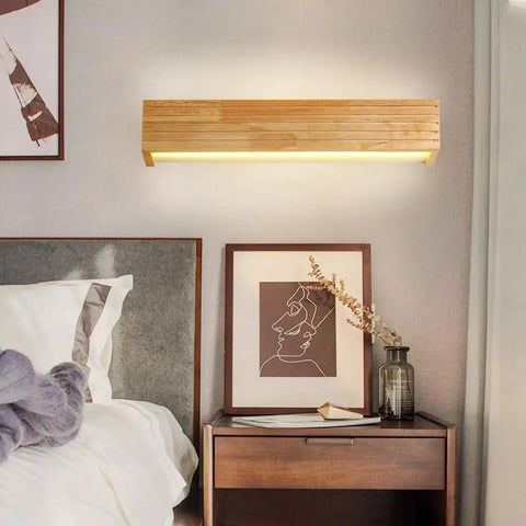 Hardwired Wood Led Wall Sconce,Modern Minimalist Rectangle Vanity Light,Updown 6000k for Living Room Bedroom Hallway (55cm) above nightstand.