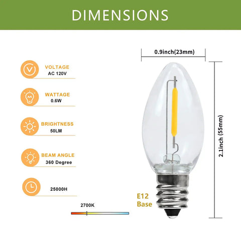Dimensions of LED bulb from 2 Pack Accessory Cord With Led Night Light Bulbs White Cord On Off Switch Plugs C7 Led Bulb Warm White