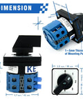 Rotary Changeover Switch Five Position Two Pole Eight Terminal Industrial Heavy Duty Selector Switch 660V 20A dimensions shown