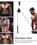 Pro Grade Gym Cable Pulley Attachment with Nylon Rope and Lifting Strap in use for strength training