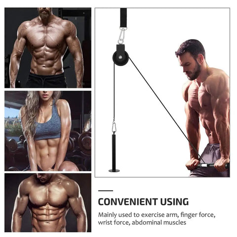 Pro Grade Gym Cable Pulley Attachment with Nylon Rope and Lifting Strap in use for strength training