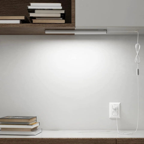 Two Pack 14.5 Inch USB Plug In LED Under Cabinet Lights Dimmable With Three Color Temperature 2700K 4500K 6000K Silver Finish installed