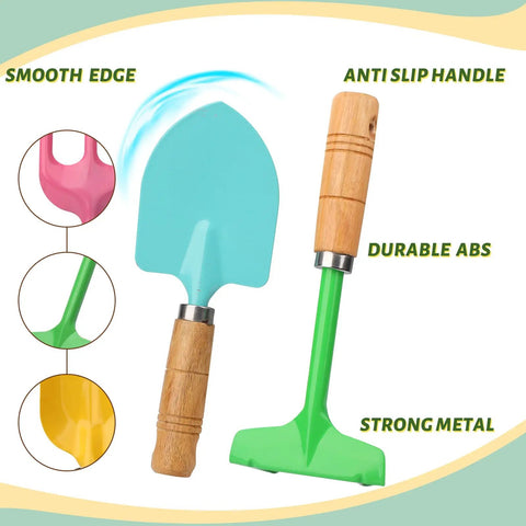 Kids Beach Toy Kit With Scoop Spade Rake Hoe And Leaf Rake Stainless Steel Durable Sandbox Shovel Set Quad Pack for Beach Play