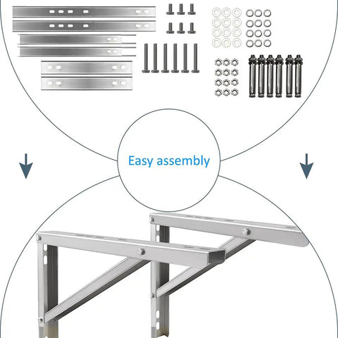 Beefy Heavy-Duty Wall Mount AC Bracket For Split Systems Up To 440 Lb, 200 Kg, Adjustable Parts and Assembly Diagram