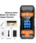Pro Grade Digital Stud Finder And Wall Scanner Loaded With AC Wire Hunter Pipe Detector And Wood Moisture Meter, compact handheld tool.