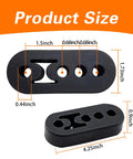 2 Pack Universal Exhaust Rubber Hangers With Four Hole Adjustable Brackets showing size dimensions, black rubber mounts