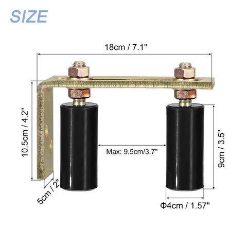 Heavy Duty 3 Inch Sliding Gate Nylon Roller With L Shaped Bracket Gate Roller Guide And Support Assembly, size dimensions shown