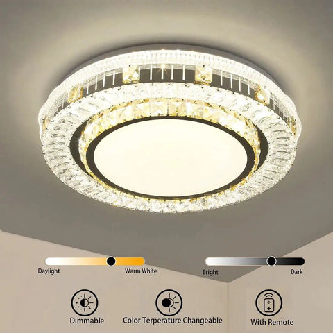 LED Flush Mount Ceiling Light With Remote, Dimmable 3000K To 6000K, 35W, 14.9-Inch, lit with color temperature options