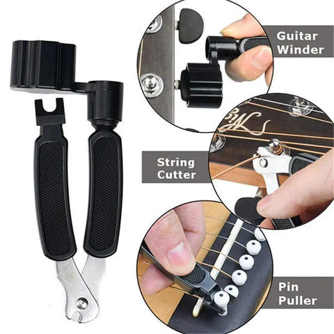 Upgrade Your Guitar Game With This Pro 3-In-1 String Winder Tool, featuring a winder, cutter, and pin puller for easy string changes.
