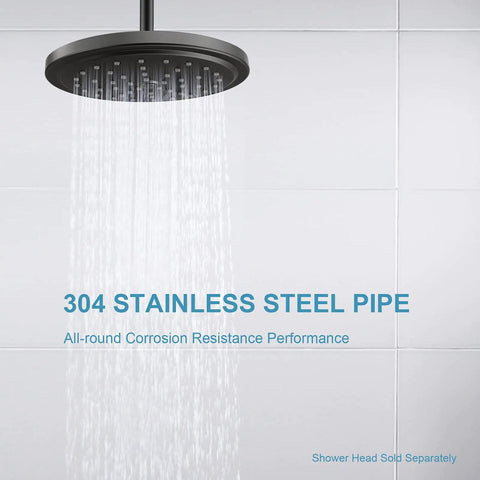 Shower Arm With Flange Ceiling Mount 3 Inch Straight Arm for Fixed Shower Head High Pressure Rain Matte Black Finish installed.
