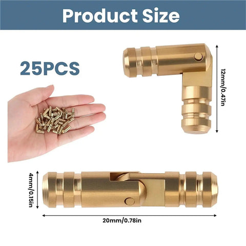 Brass Cylinder Folding Hinges 270 Degree With Soft Close Damping System 25 Pieces shown with size dimensions