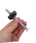 Heavy Duty Stainless Steel T Track Clamping Bolts Four Pack With Ergonomic Star Knobs Pro Woodworking Jig Hardware Sweet Locking Action, held in hand.