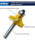 Close-up of Carbide Router Bit Set Twenty Four Piece With One Quarter Inch Shank, showing carbide blade and yellow coating.