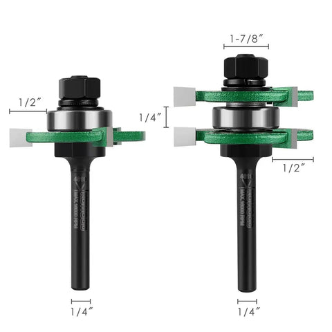 Pro Tongue And Groove Router Bit Set 1/4 Inch Shank With 3 Teeth Adjustable T Shape Wood Milling Cutter measured dimensions