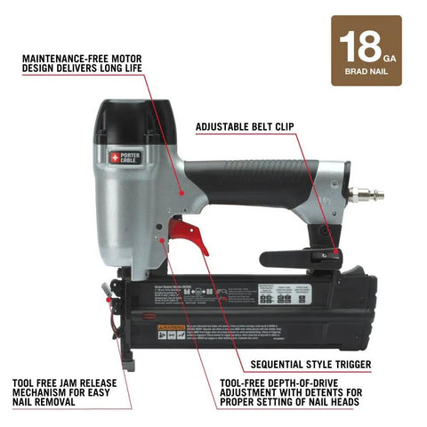 Hella Durable 18 Gauge Brad Nailer Kit Offering 2 Inch Nail Capacity, Tool Free Depth Setting, Fast Jam Eject And Maintenance Free Motor For Slick Woodworks