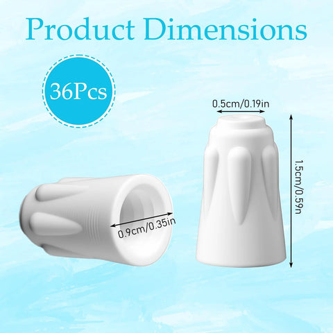 White ceramic wire connector nut, porcelain high-temp, 36 pcs; front and side views with 0.9 cm inner diameter and 1.5 cm height.
