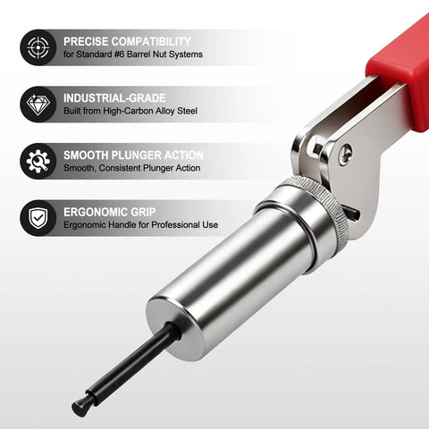Super Heavy Duty Plunger Tool For #6 Barrel Nut Fasteners With Precision 0.158 Inch Fit, showcasing alloy steel construction and ergonomic grip.