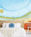 Splendor Sea Foam Peel And Stick Wall Mural Blue And Orange 12 Feet By 9 Feet Paste Free Easy To Apply Removable Wall Decor For Living Room Bedroom And Kids Space behind bed