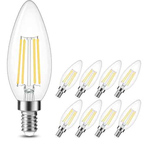 Dimmable E12 LED Candle Bulb 4000K Daylight For Chandeliers And Ceiling Fans, Vintage B11 Clear Glass, 600LM, 60W Equivalent, 8-Pack