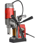 Magnetic Drill Press for Core Drilling and Metal Hole Cutting, portable tool with sturdy magnetic base and handles.