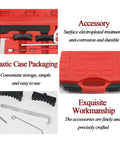 Top Shelf Car Timing Tool Kit Built like a Tank to Hold Your Engine Tight Includes Camshaft Belt Locking Pins and Tensioning Alignment Set Made from Tough Carbon Steel Fits 16V 1.4 1.6 1.8 Motors EN6340 KM6340 Garage Must Have Red Gear in red plastic case with precisely crafted accessories.