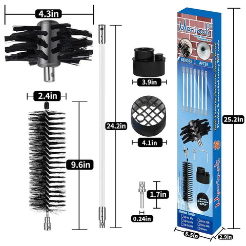 48-Foot Dryer Vent Cleaning Kit With Chrome Button Locking System components including rods, brushes, adapters, and box