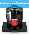 Extra Large Appliance Sliding Tray With Lever Assist under Keurig coffee maker, making it easy to roll on countertop.