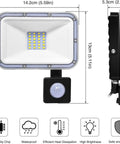 JUDYSSY Led Pir Floodlights 20W, Ip67 Waterproof Security Light with Motion Se, white LED fixture with motion sensor viewed from front.