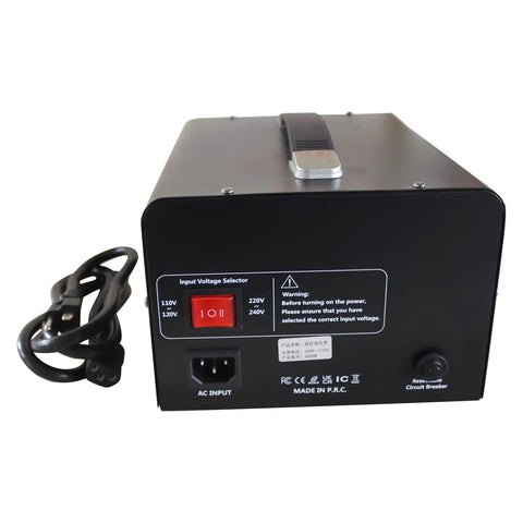 Kickass Heavy Duty Automatic Pallet Stretch Wrap Machine Slick 165Cm Turntable Plug And Play Controls High Volume Warehouse Logistics Zero Stress Packing rear view with voltage selector and power input.