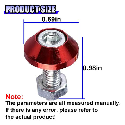 Dope 4 Pack M6 License Plate Screws for Cars Trucks and Motorcycles built from heavy duty aluminum alloy, showing size dimensions.