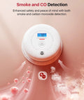 Wireless smoke and carbon monoxide detector displaying CO levels, showcasing advanced detection features in white finish.
