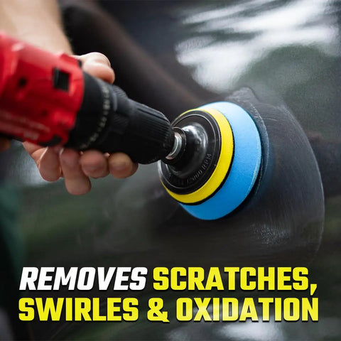 Car Scratch Remover Kit For Scratches And Swirls, Paint Correction System With Drill Attachment, Polishing Pad shown in use
