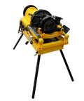 Pro Grade Electric Pipe Threader Machine For Half Through Four Inch Bspt And Npt Threads With 220v Heavy Duty Specs No Drama Auto Lubrication And Ironclad Locking Chuck, yellow with black components.