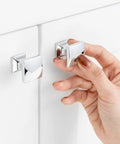Polished Chrome Square Cabinet Knobs Set, 1 Inch, 10 Pack, Heavy Duty Metal Pulls With Two Screw Sizes For Easy Install, Rust Resistant Hardware Upgrade For Cabinets, Dressers, And Drawers installed on white cabinet