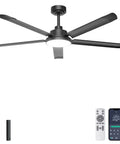 60 Inch Ceiling Fan With Lights 6800 CFM DC Motor Five Aluminum Blades Industrial Boss Look Black For Outdoor Patio And Living Room With Smart App And Remote Control Dimmable