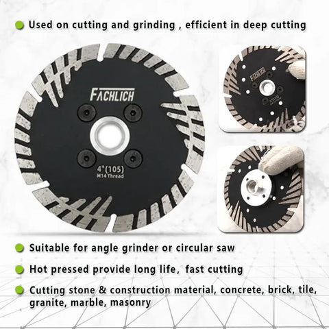 Pro Grade Beast 5 Inch Diamond Cutting Blade For Angle Grinders 5/8-11 Thread Turbo Continuous Rim Slant Protection Teeth For Dry Or Wet Cutting Stone Marble Granite Concrete Brick Masonry, showcasing front view with label and specifications.