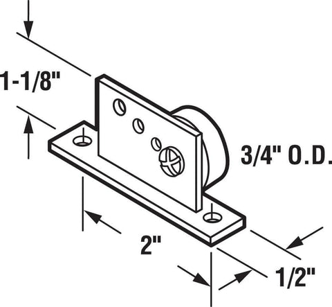 Diagram of Tub Enclosure Sliding Door Roller And Bracket Kit With Three Quarter Inch Flat Edge Nylon Tires And Steel Ball Bearings In Extruded Aluminum Bracket Two Pack Replacement Set For Smooth Shower Door Operation dimensions.