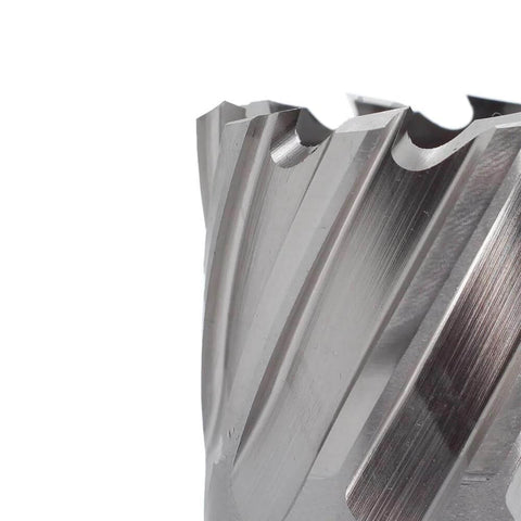 Oscarbide annular cutter, 1-11/16 in diameter, 1 in depth of cut, Weldon shank, front view of cutting teeth