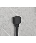 Wall Mounted Shower System with 6 Body Sprays and Hand Shower, matte black connection to wall, sleek square design.
