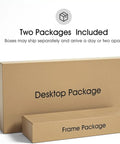 Rock Solid 60 X 24 Inch Electric Adjustable Standing Desk packages showing desktop and frame packaging.