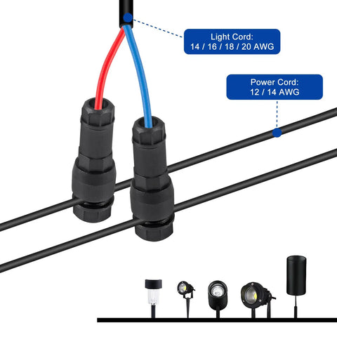 20 Pack Low Voltage Waterproof Landscape Light Cable Connectors For 12 To 20 Gauge Wire attached to power cords