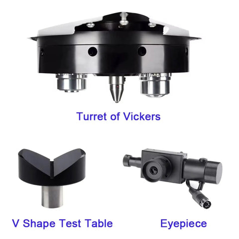 Components of Top Shelf Digital Micro Vickers Hardness Tester With LCD Display And 200X Microscope for precise metal testing.