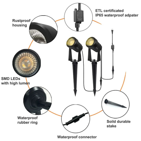 Outdoor Landscape Lighting Kit Four Pack With Transformer Integrated LED Technology IP65 Waterproof Spotlights Components