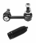 Close-up of sway bar end link and rack and pinion bellows from Complete Front Suspension Kit for 2003 to 2009 Infiniti G35 Coupe and Nissan 350Z Beef Up Your Ride With Front Control Arm Assembly, Sway Bar End Links, Tie Rod End, Rack and Pinion Bellows Boots, 14 Pieces Ready To Install.
