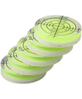 Stacked green Round Bubble Level Vial 32 x 7 mm for Acrylic Spirit Level And Measuring Layout Tools, showing precision markings